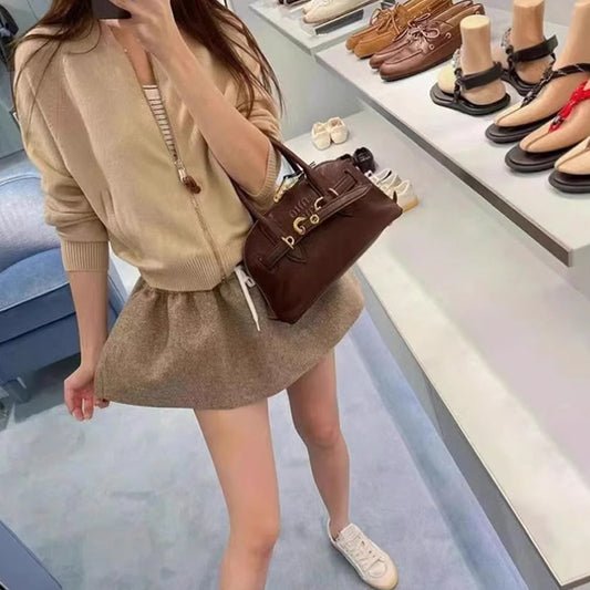 Women's Italian Shell Retro Bowling Genuine Leather Bags