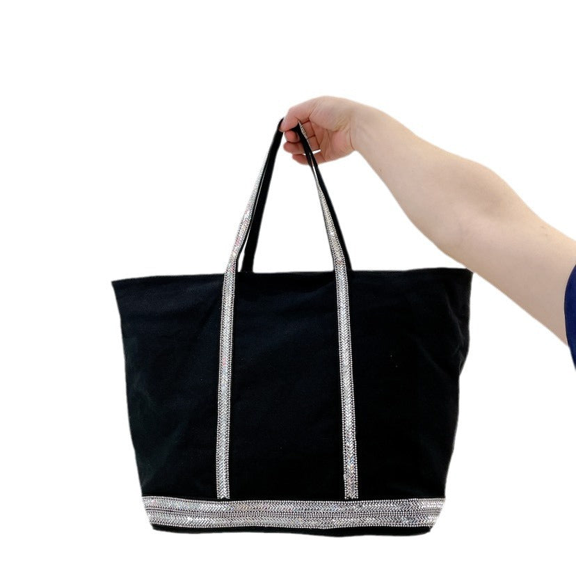 Canvas Rhinestone Large Capacity Totes Contrast Bags