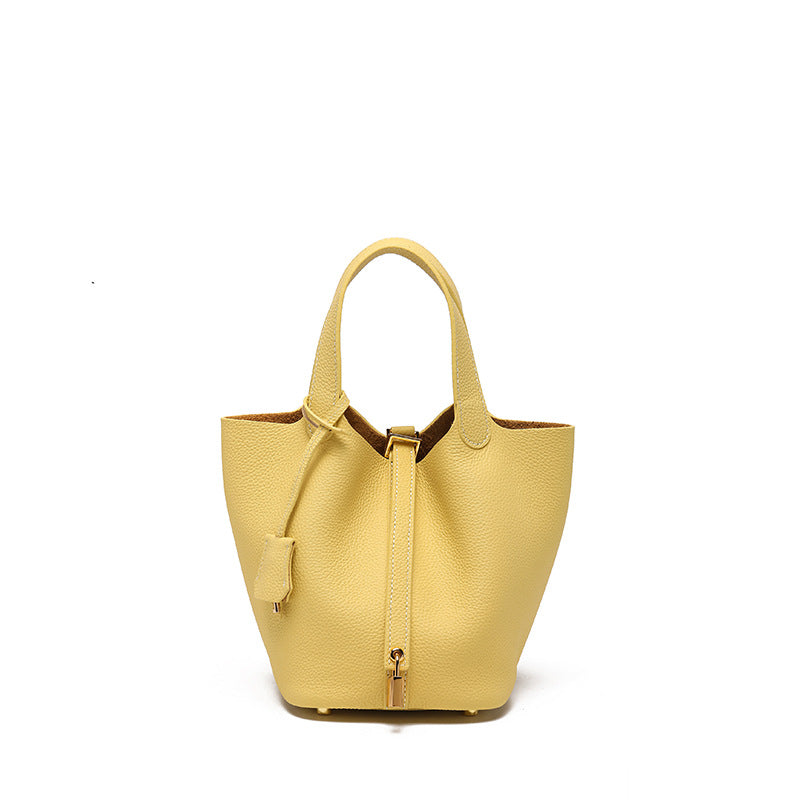 Women's High Quality Genuine Leather Vegetable Basket First Layer Cowhide Bucket Bags