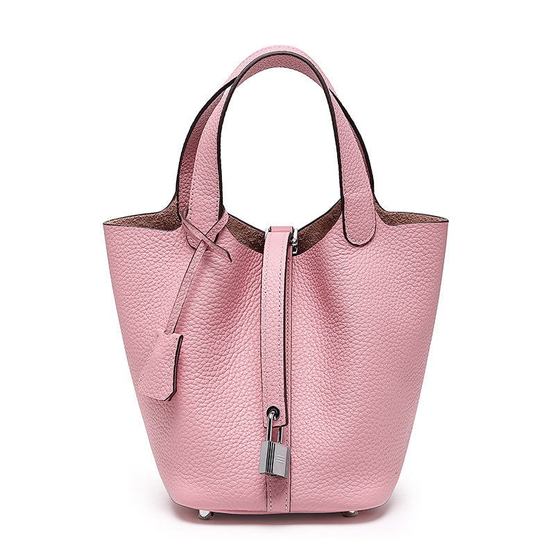 Women's High Quality Genuine Leather Vegetable Basket First Layer Cowhide Bucket Bags