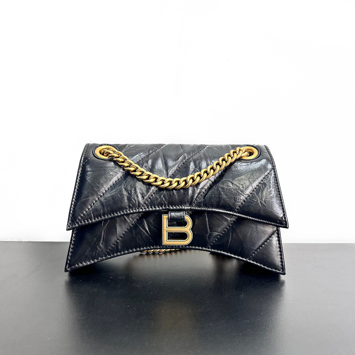 Layer Cowhide Hourglass Pleated Rhombus Chain Single Shoulder Bags