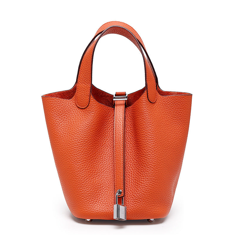 Women's High Quality Genuine Leather Vegetable Basket First Layer Cowhide Bucket Bags