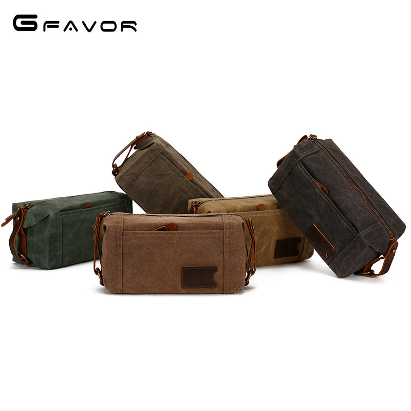 Men's Canvas Wash Vintage First Layer Cowhide Cosmetic Bags