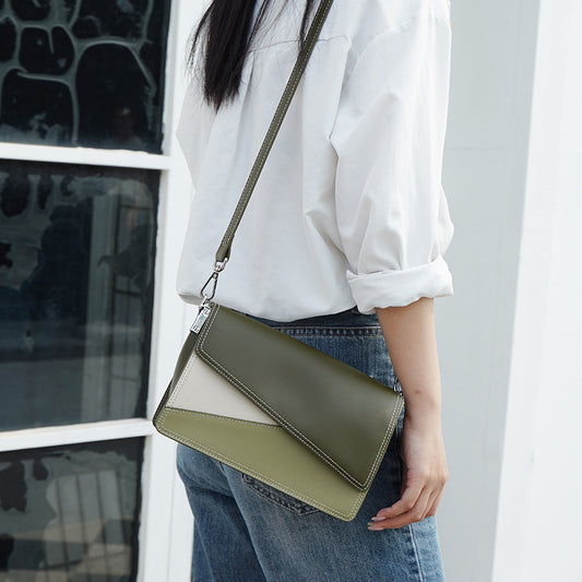 Geometric Simple Commute Contrast Color Cowhide Crossbody Bags
