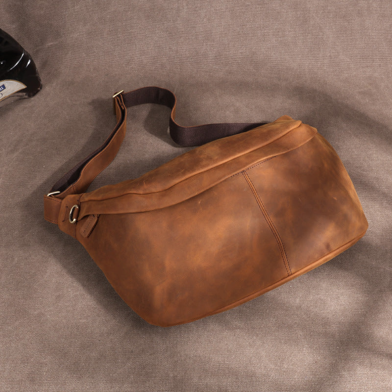 Men's Leather Large Capacity Cowhide Retro Crazy Men's Chest Bags