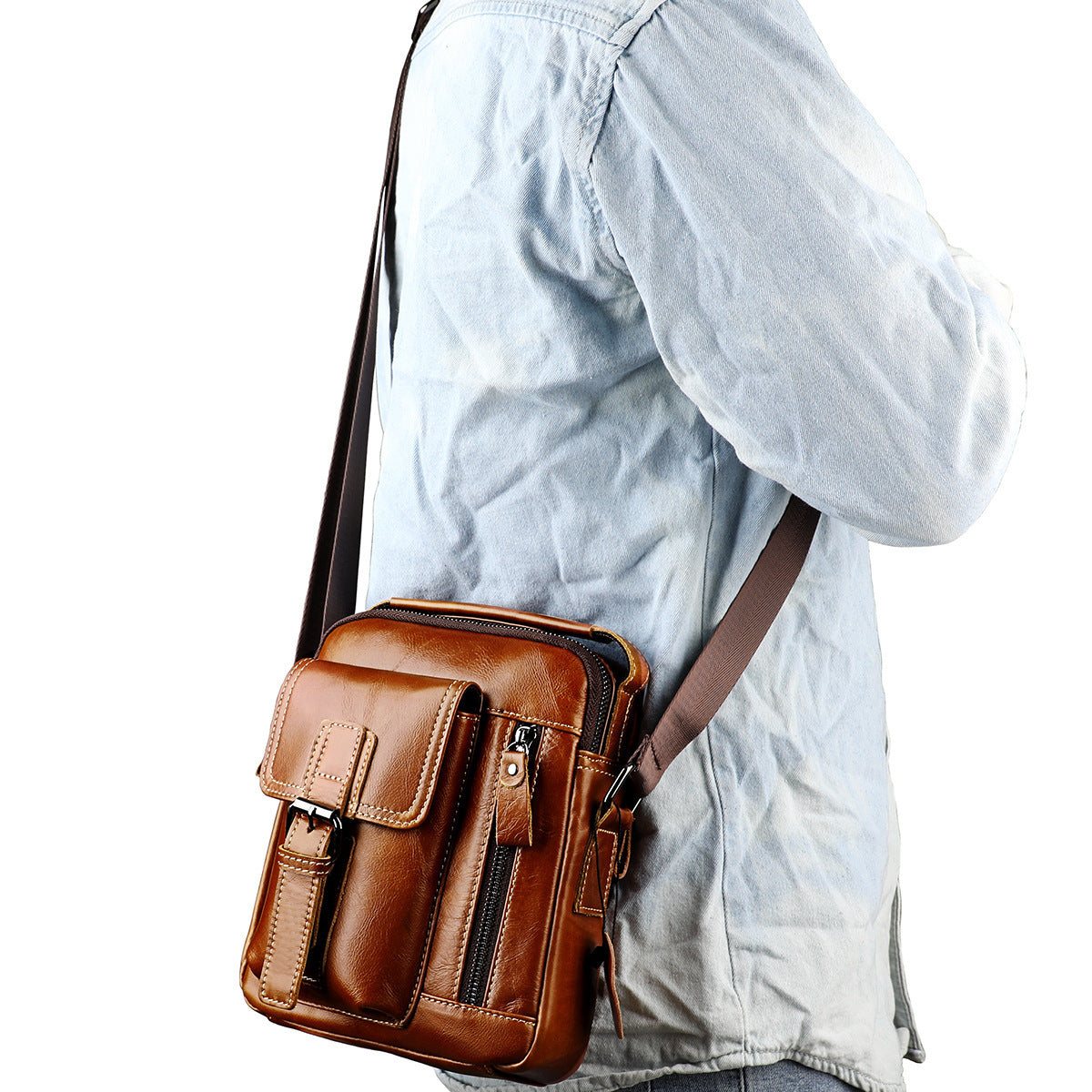Men's Genuine Leather Fashion Retro Mobile Bags