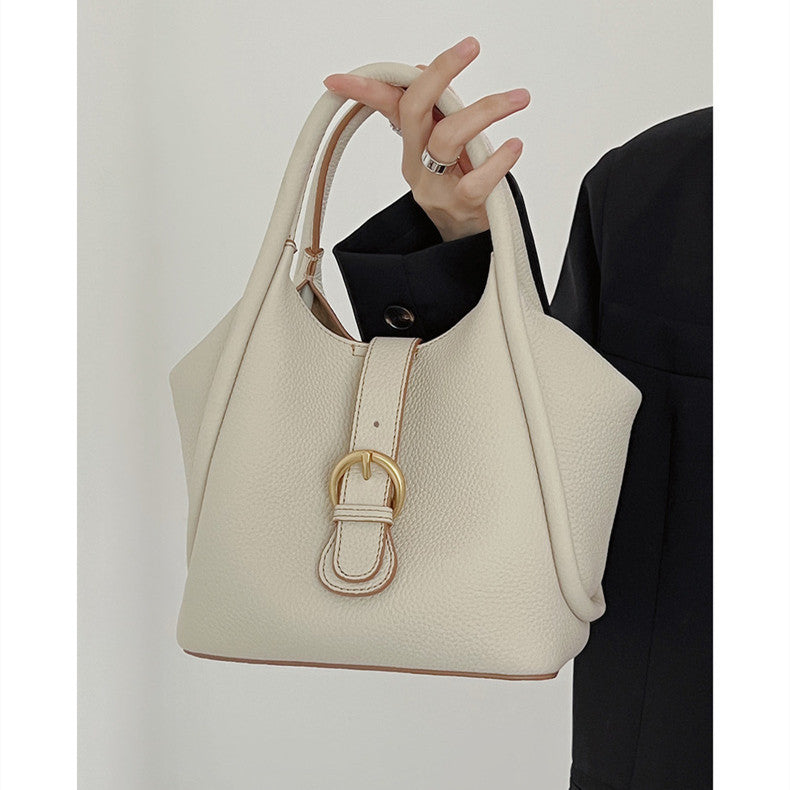 Women's First Layer Cowhide Vegetable Basket Commuter Shoulder Bags
