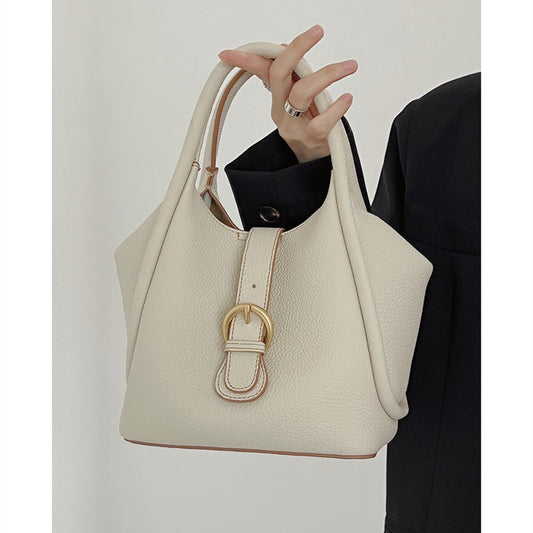 Women's First Layer Cowhide Vegetable Basket Commuter Shoulder Bags