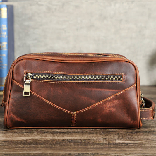 Cowhide Clutch Vintage Crazy Horse Leather Men's Handbags