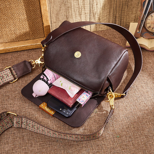 Women's Genuine Leather Retro First Layer Vegetable Tanning Shoulder Bags