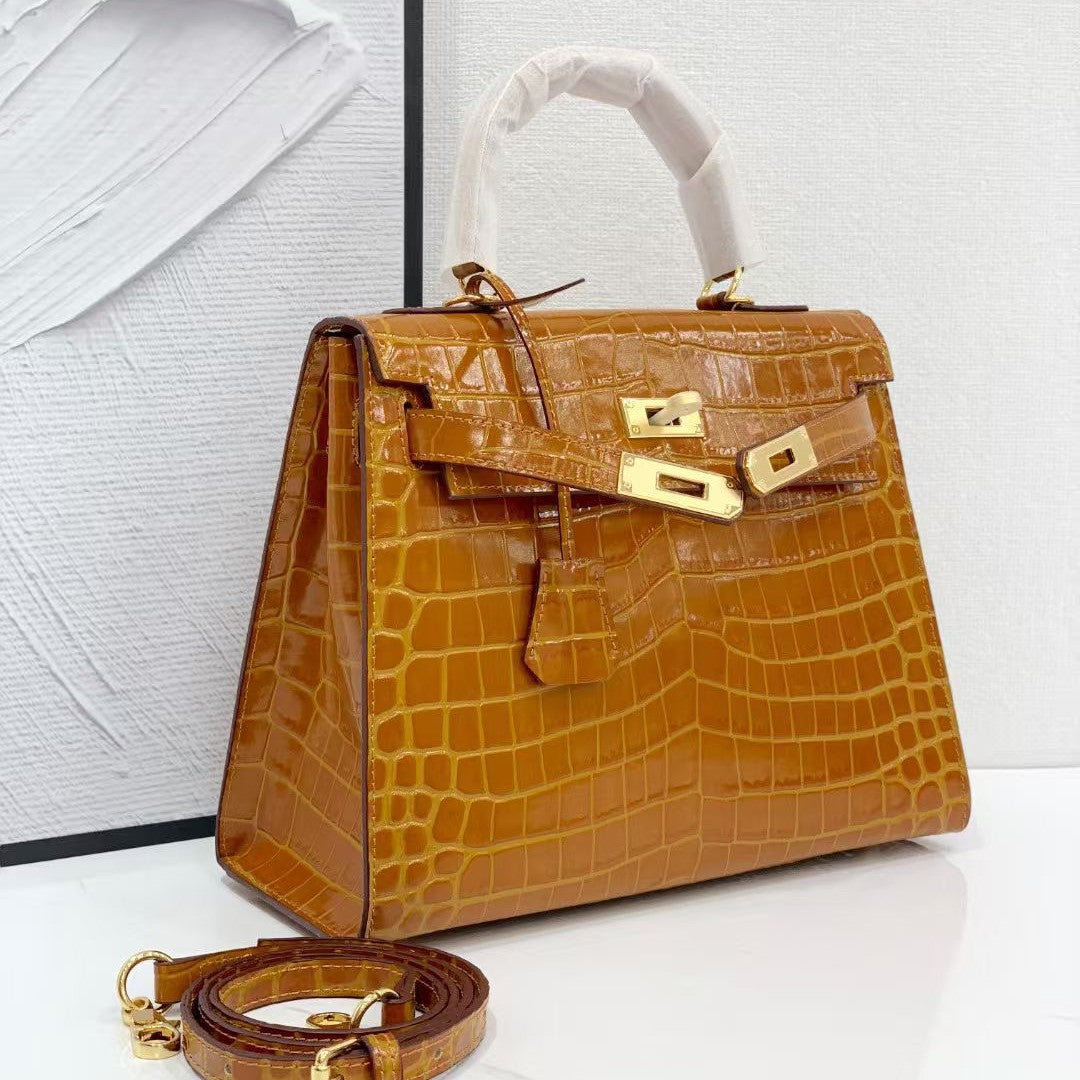 Women's Genuine Leather Fashion Cattlehide Platinum Portable Crossbody Bags