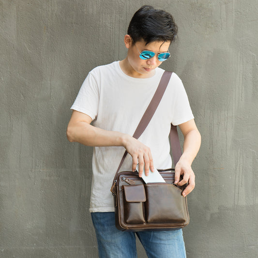 Men's Leather High Sense Oil Wax Cowhide Men's Messenger Bags