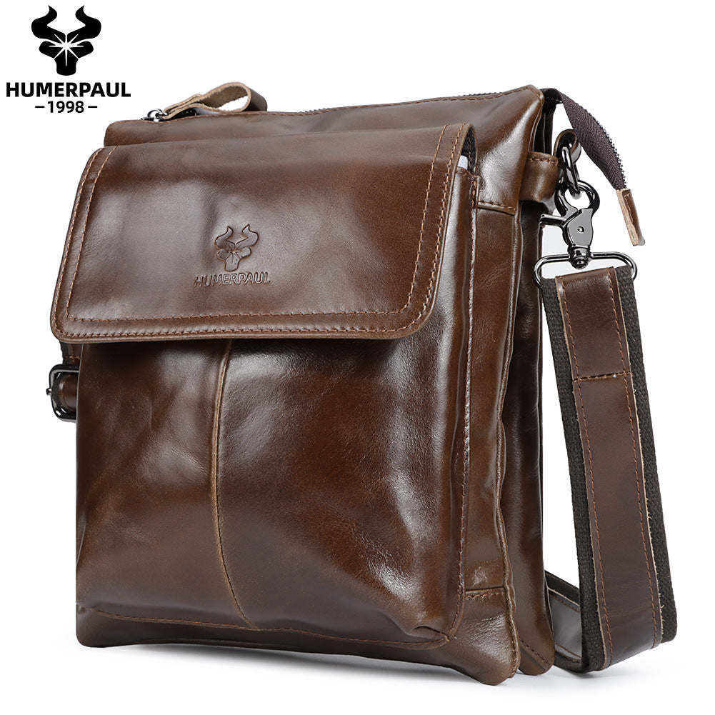 Men's Paul First Layer Cowhide Simple Large Men's Shoulder Bags
