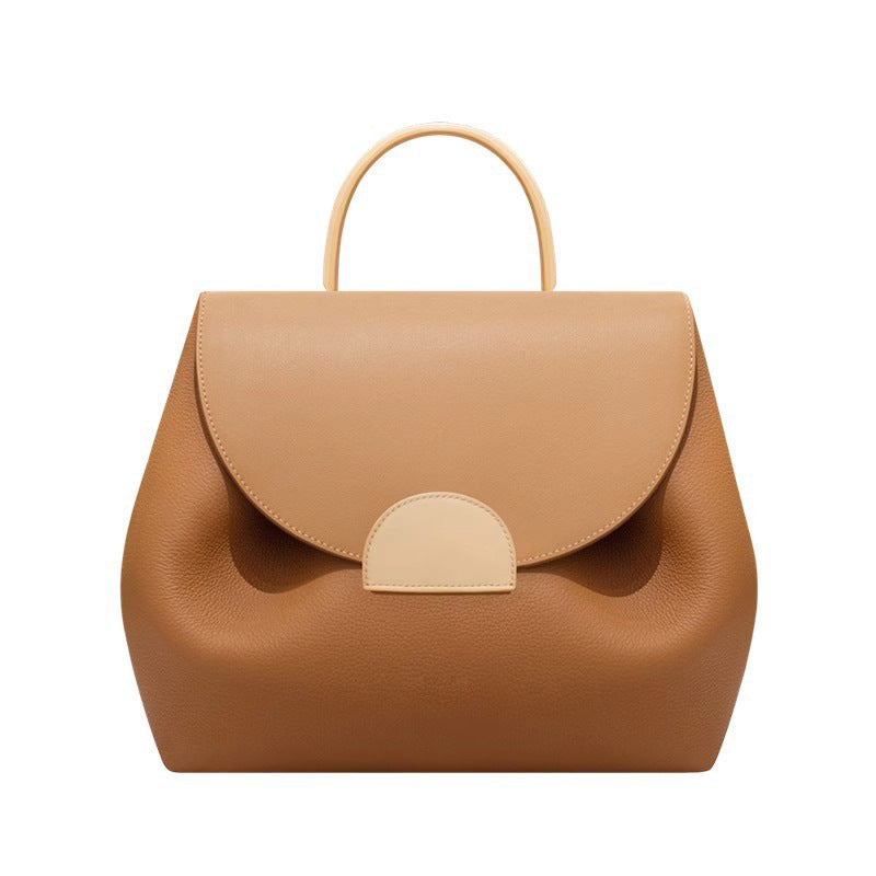 French Design Camel Lychee Cowhide Stitching Bags