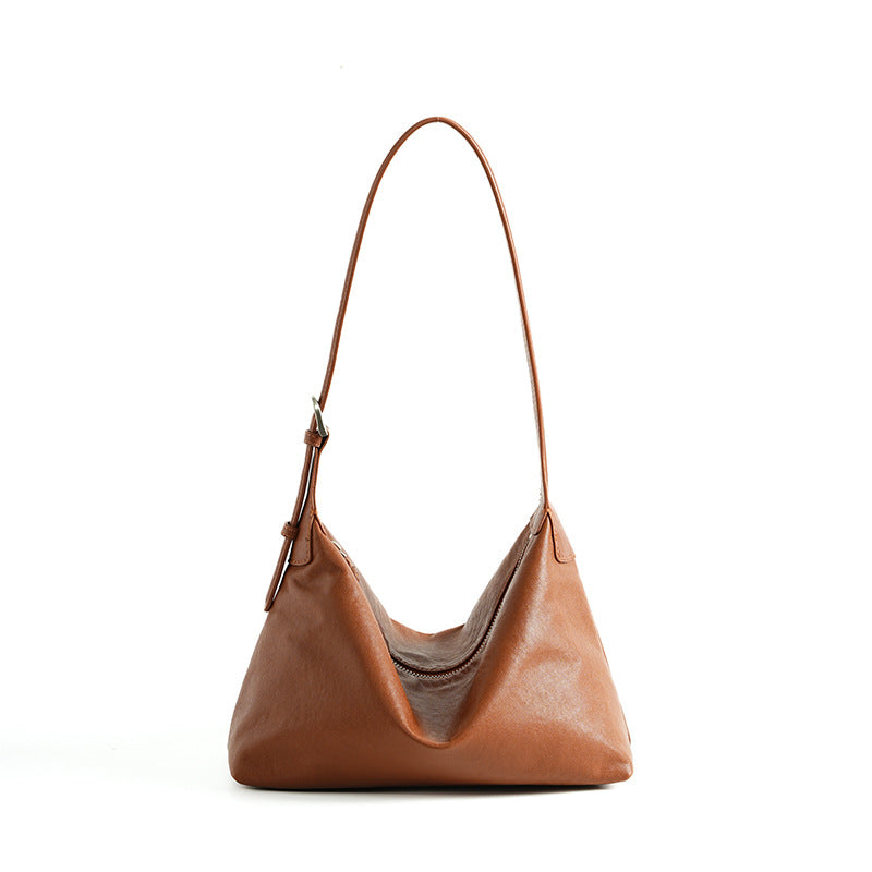 Layer Vegetable Tanning Leather Underarm Commuter Tote Bags