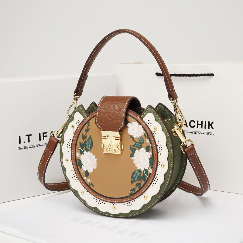 Genuine Leather Niche Lovely Round Birthday Crossbody Bags