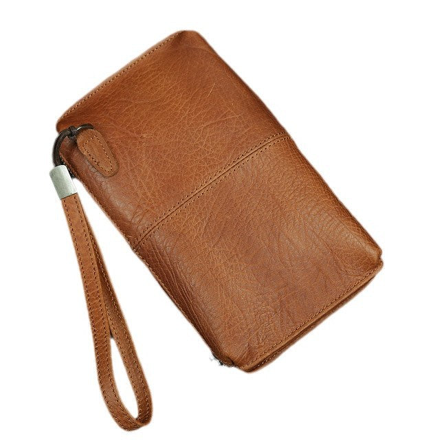 Men's Hipster Genuine Leather Clutch Soft Zip Long First Layer Men's Handbags