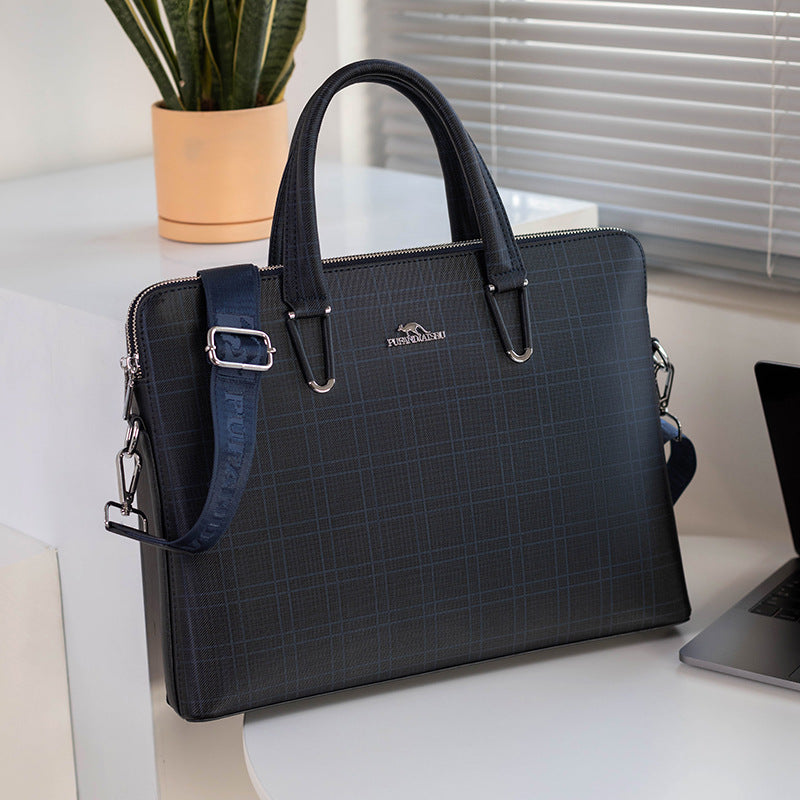 Men's Single Double Zipper Plaid Leisure Men's Handbags