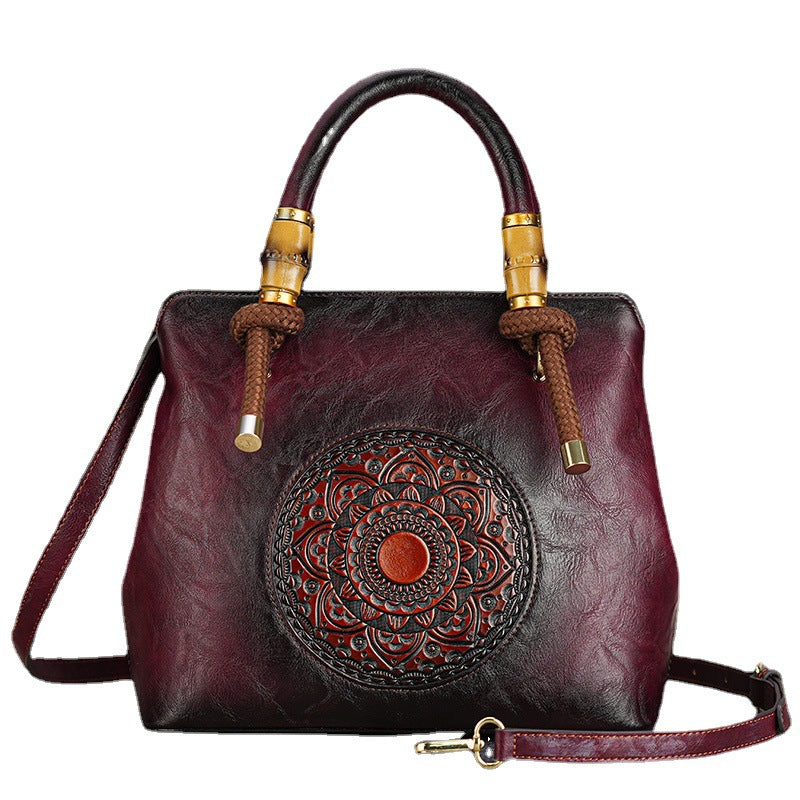 Autumn Retro Embossing Brushed Bamboo Large Crossbody Bags