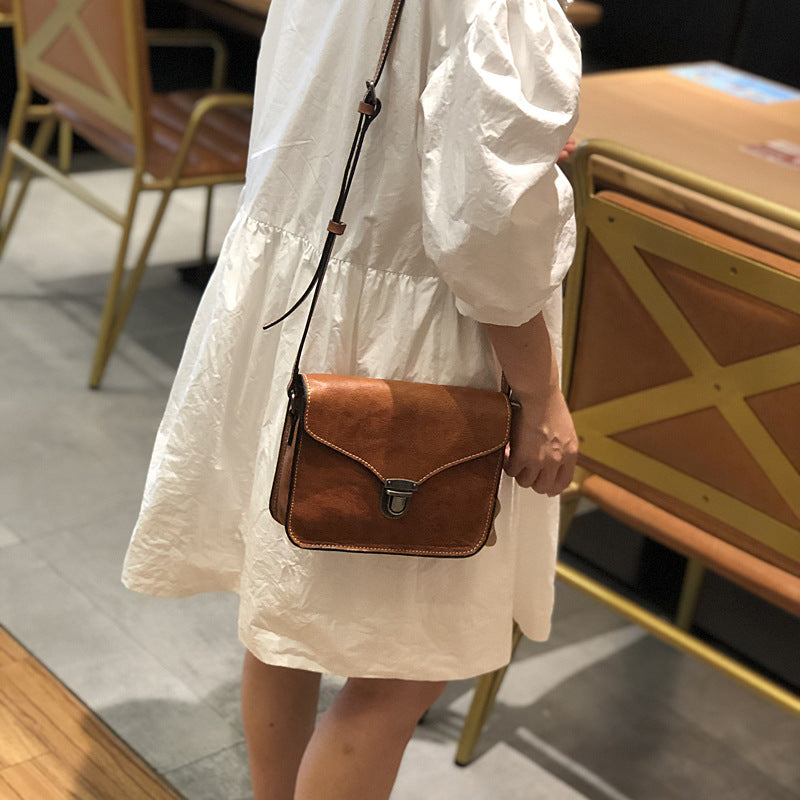 Women's Color First Layer Cowhide Genuine Leather Retro Crossbody Bags