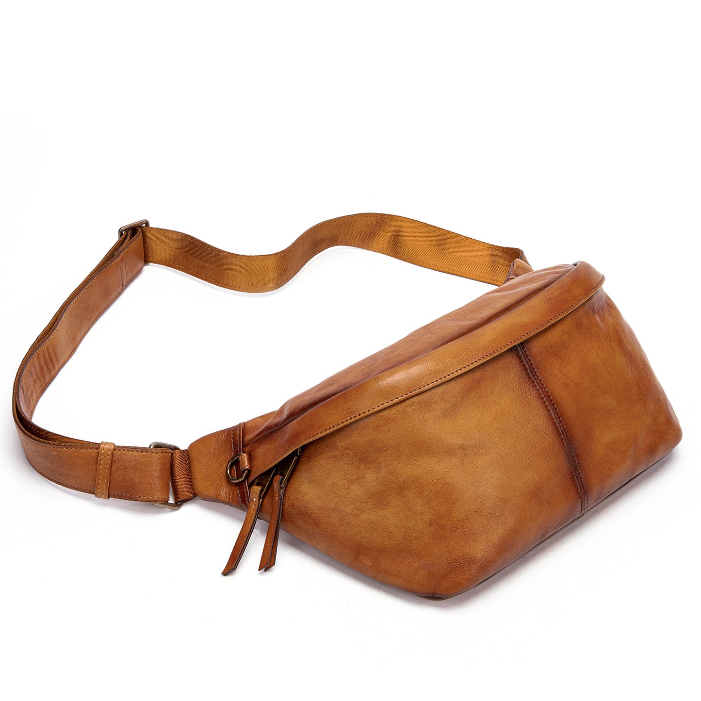 Men's Leather First Layer Cowhide Simple Motorcycle Men's Chest Bags