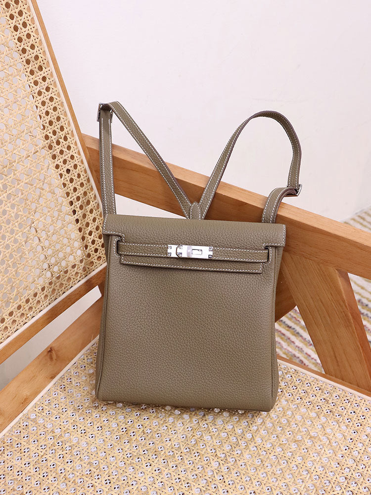 Textured Genuine Leather Kelly First Layer Backpacks