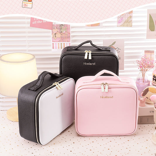Women's Mirror Light Portable Skin Care Makeup Storage Cosmetic Bags