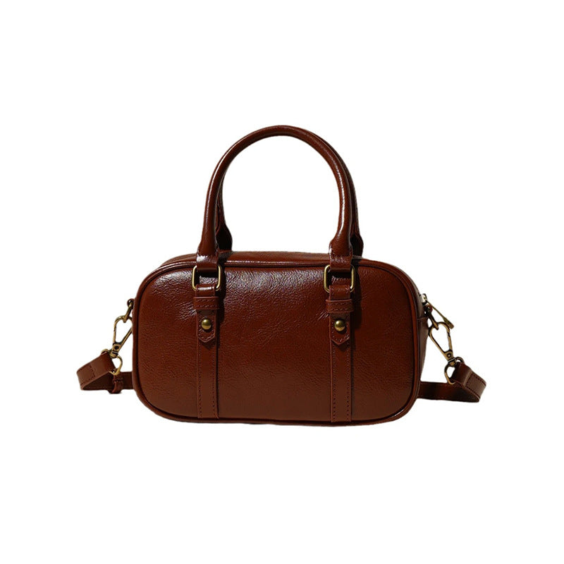 Women's First Layer Cowhide Niche Vintage Fashion Portable Shoulder Bags