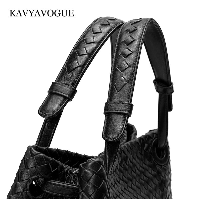 Women's Large Capacity Leather Lambskin Woven Size Bags