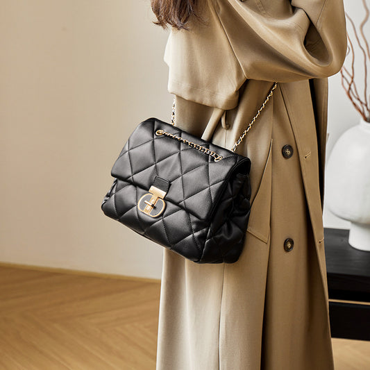 Women's Summer Large Capacity Rhombus Chain Genuine Shoulder Bags