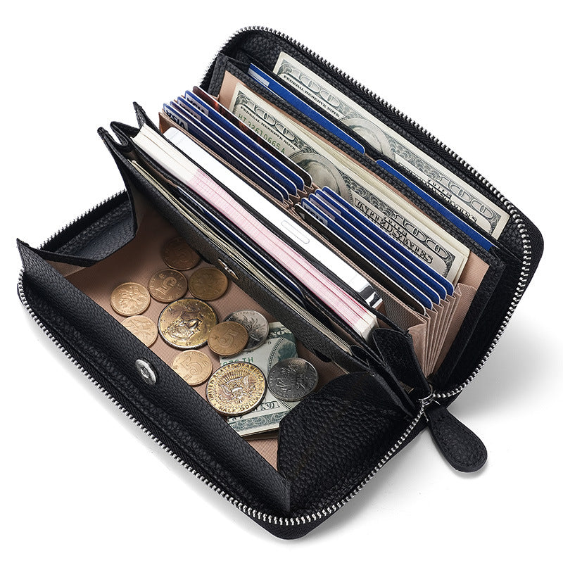 Leather Long Swiping Storage Top Layer Card Holder