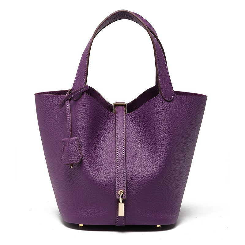 Women's High Quality Genuine Leather Vegetable Basket First Layer Cowhide Bucket Bags