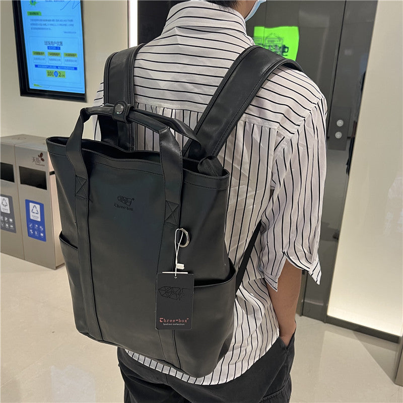 Men's Three Boxes Fashion Soft Leather Male Backpacks