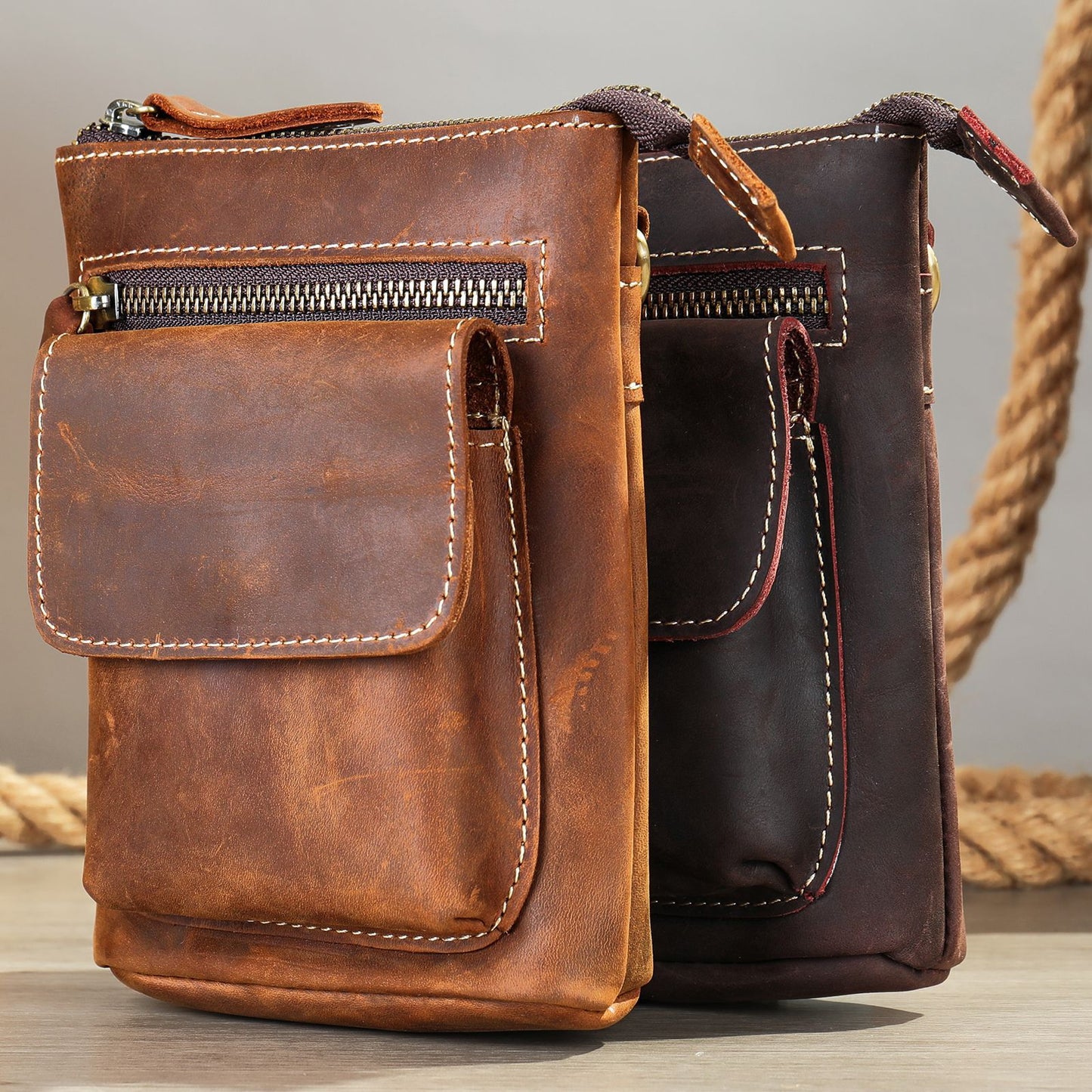 Men's Leather Mobile Pouch Genuine Retro Multifunctional Men's Waist Packs