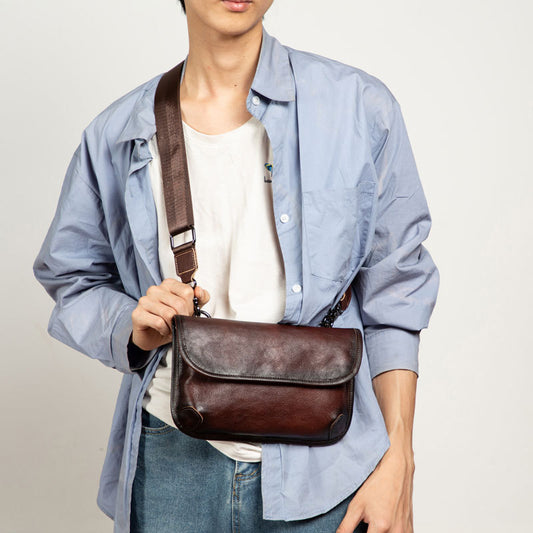 Men's Leather Envelope Retro First Layer Cowhide Shoulder Bags