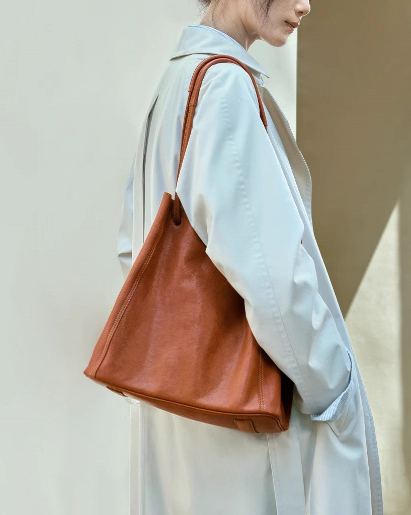 Women's Commuter Large Capacity Totes Genuine Leather Bucket Bags