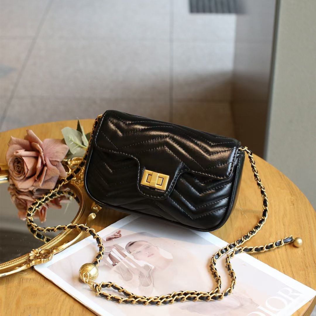 Women's Diamond Chain Female Fashion Genuine Leather Small Square Bags