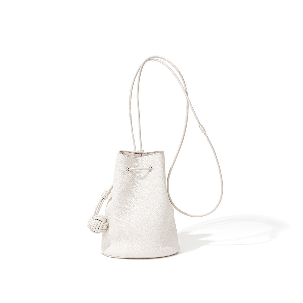 Women's Niche Drawstring Genuine Leather Simple First Bucket Bags