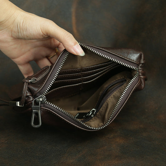 Men's Hipster Genuine Leather Clutch Soft Zip Long First Layer Men's Handbags