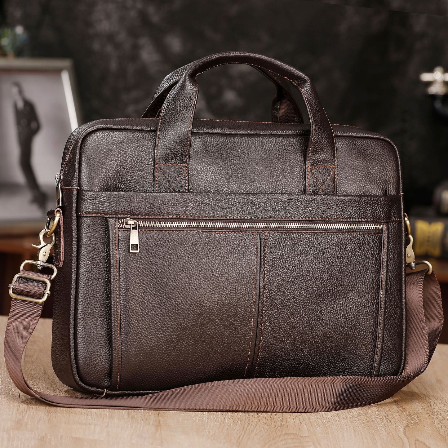 Men's Genuine Cattlehide Leather Surface Business Men's Briefcases
