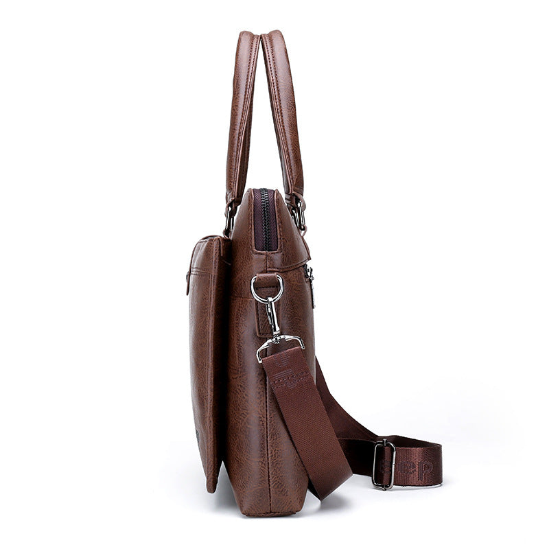 Men's Horizontal Hand-held Business Soft Leather Men's Briefcases