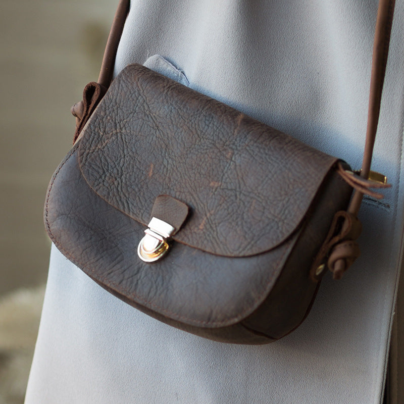 Women's Retro Handmade First Layer Crazy Horse Shoulder Bags