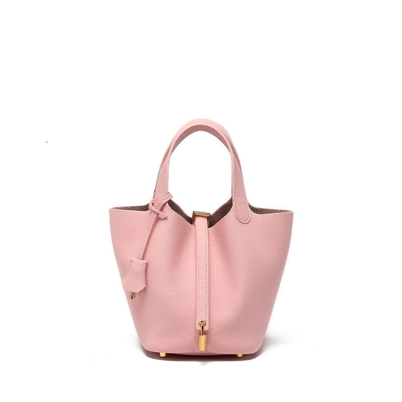 Women's High Quality Genuine Leather Vegetable Basket First Layer Cowhide Bucket Bags