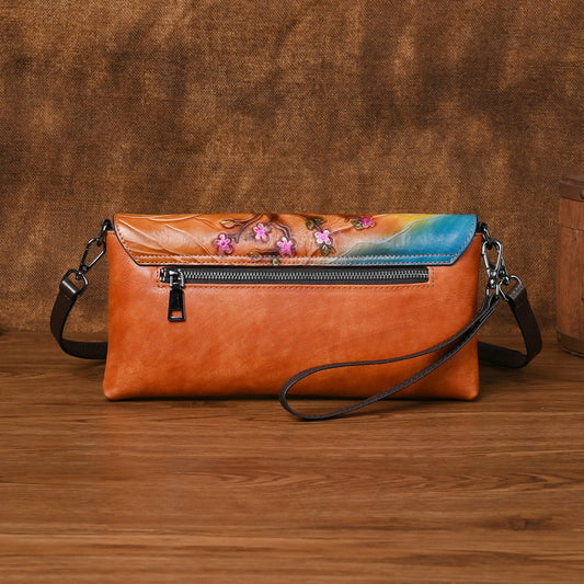 Top Layer Cowhide Retro Embossing Colored Crossbody Bags