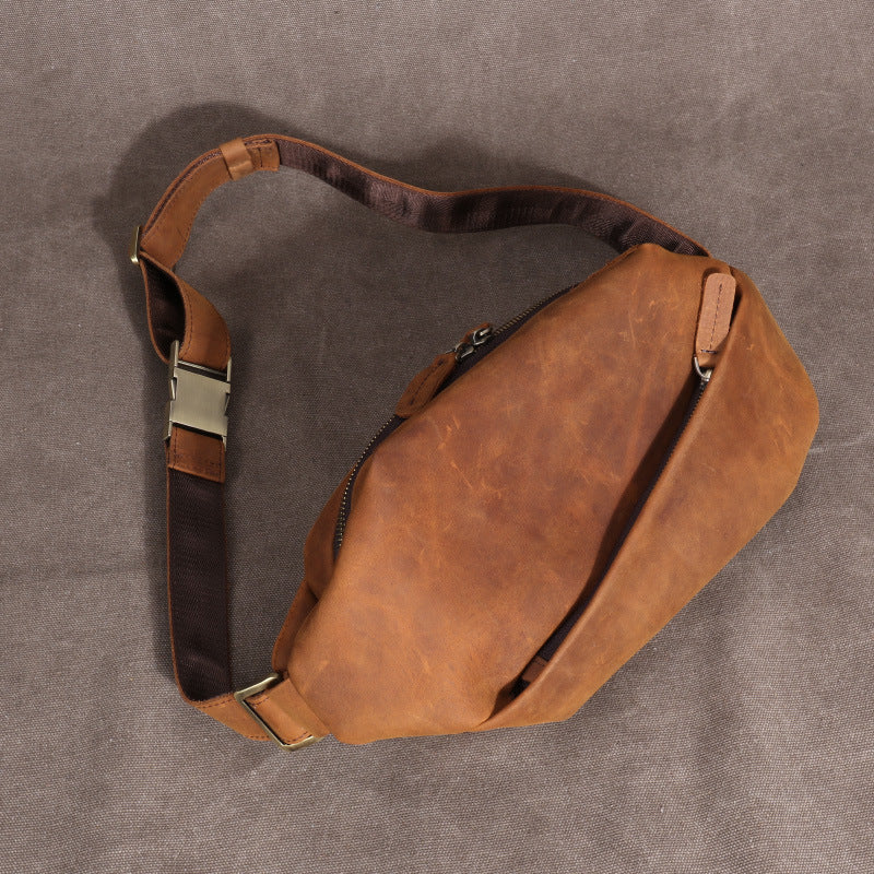 Men's Crazy Horse Leather Riding Multifunctional Men's Chest Bags