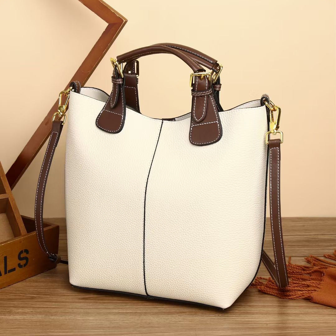 Women's Vintage Genuine Leather Pattern Portable Fashion Bucket Bags