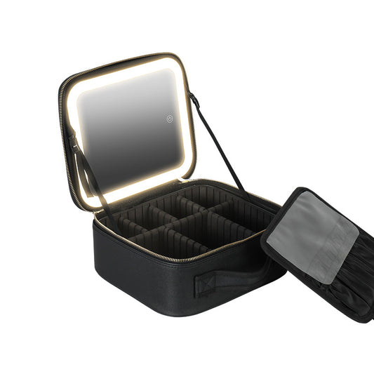 Large Capacity With Light Storage Mirror Removable Partition Hair Cosmetic Bags