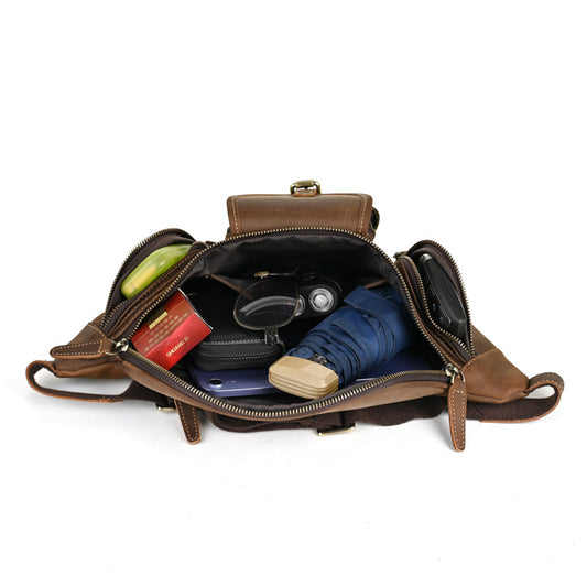 Crazy Horse Leather Retro Motorcycle Genuine Men's Chest Bags