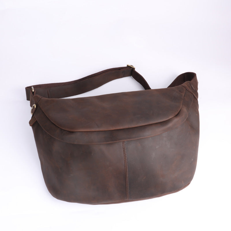 Men's Leather Large Capacity Cowhide Retro Crazy Men's Chest Bags