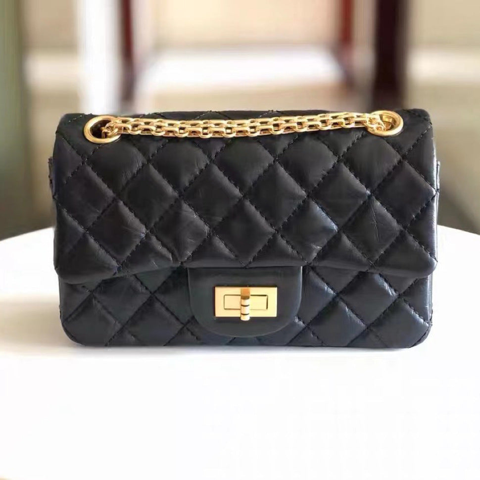 Women's Genuine Leather Rhombus Chain Elephant Pattern First Layer Shoulder Bags